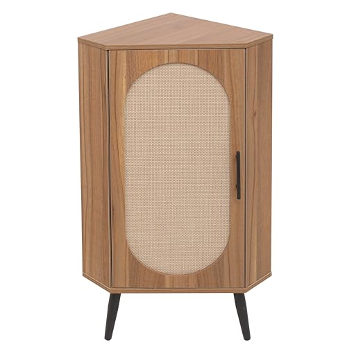 Corner Storage Cabinet with Rattan Doors & Adjustable Shelves N264