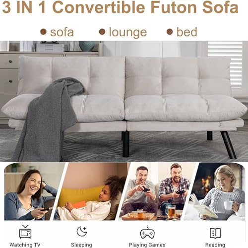 Linen Futon Sofa Bed, Convertible Folding Couch for Small Spaces I494