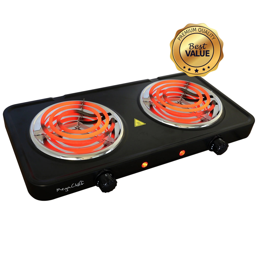 Electric Dual Coil Burner Cooktop, Portable Matte Black D136