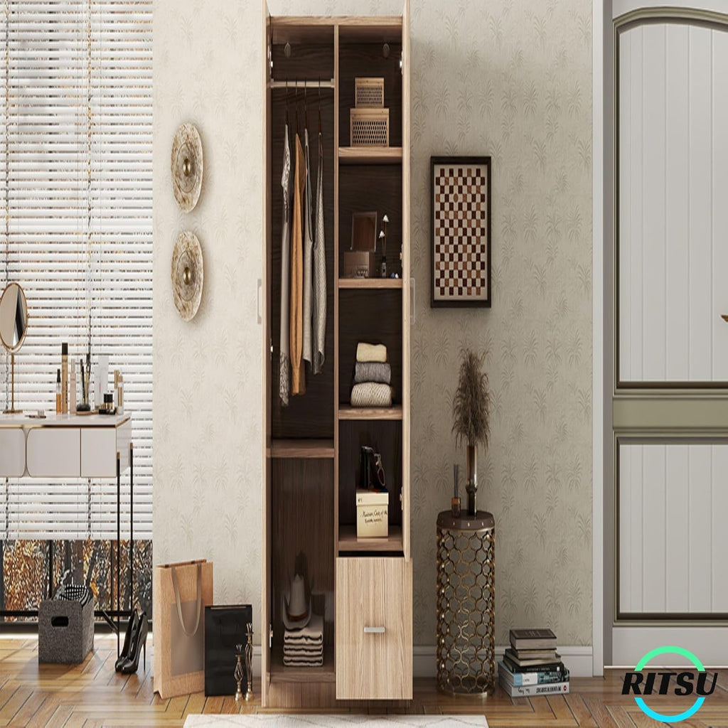 Freestanding 2-Door Wardrobe with 5 Shelves and Hanging Rod W76771