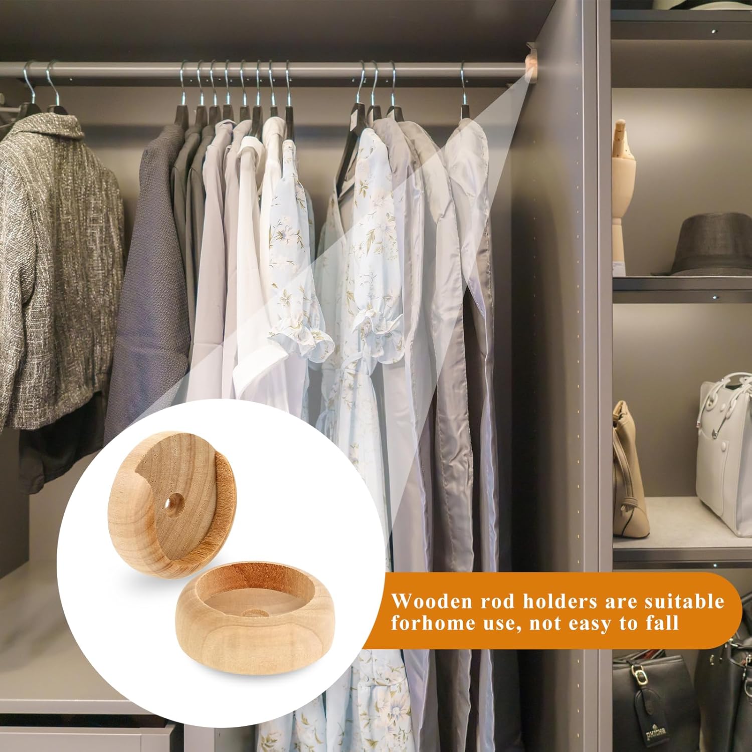 Wooden Closet Rod Holders with Screws, 4 Sets E5546
