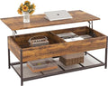 Lift Top Coffee Table - 43 Inch Wooden Coffee Table with Lifting Top, Adjustable Shelf and Hidden Storage, Vintage Wood Lift Up Tabletop Coffee Table for Living Room, Office Reception, Rustic Brown