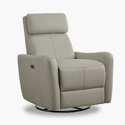 Power Leather Recliner Chair with USB Port Electric Swivel Rocker Nursery Glider Sofa for Living Room Bedroom, Terracotta Brown