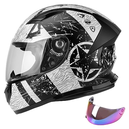DOT Lightweight Full Face Motorcycle Street Bike Helmets with Extra Tinted Visor for Adults Men and Women, DOT Approved