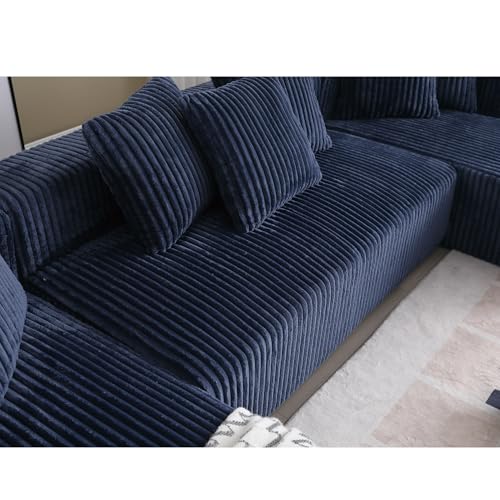 Modular Sectional Couch, Corduroy Striped Fabric Floor Sofa with Chaise Lounge V94005