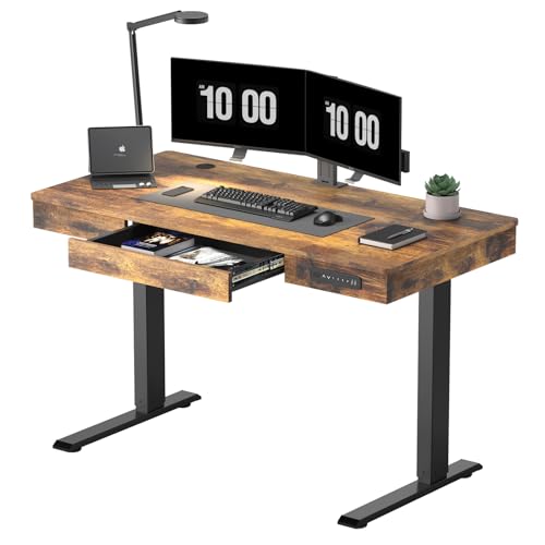AIMEZO Height Adjustable Electric Standing Desk 48 x 24 Inches Sit Stand Desk Wood Stand Up Desk with 2-Stage and Heavy Duty Steel DIY Computer Workstation for Home Office White Frame Top …
