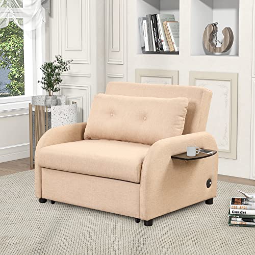 Pull Out Sleeper Chair Convertible Sofa Bed with Adjustable Backrest, Teal X453
