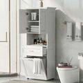 70" Tall Tilt Out Laundry Hamper Cabinet, Freestanding Bathroom Storage Cabinet with 2 Doors and Open Storage Space Floor Pantry Cabinet with Adjustable Shelf for Living Room, Laundry Room