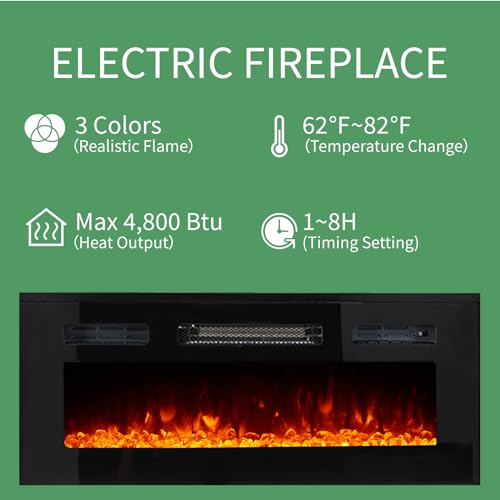 High Gloss TV Stand with Electric Fireplace and Glass Door Bookcases P6943