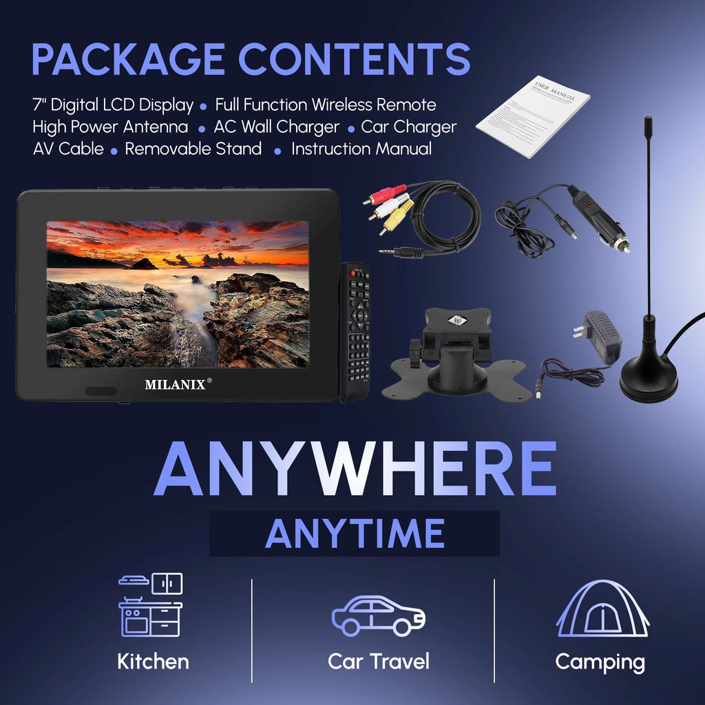 7" Portable TV with Rechargeable Battery, Remote Control, and Digital Tuner U6071