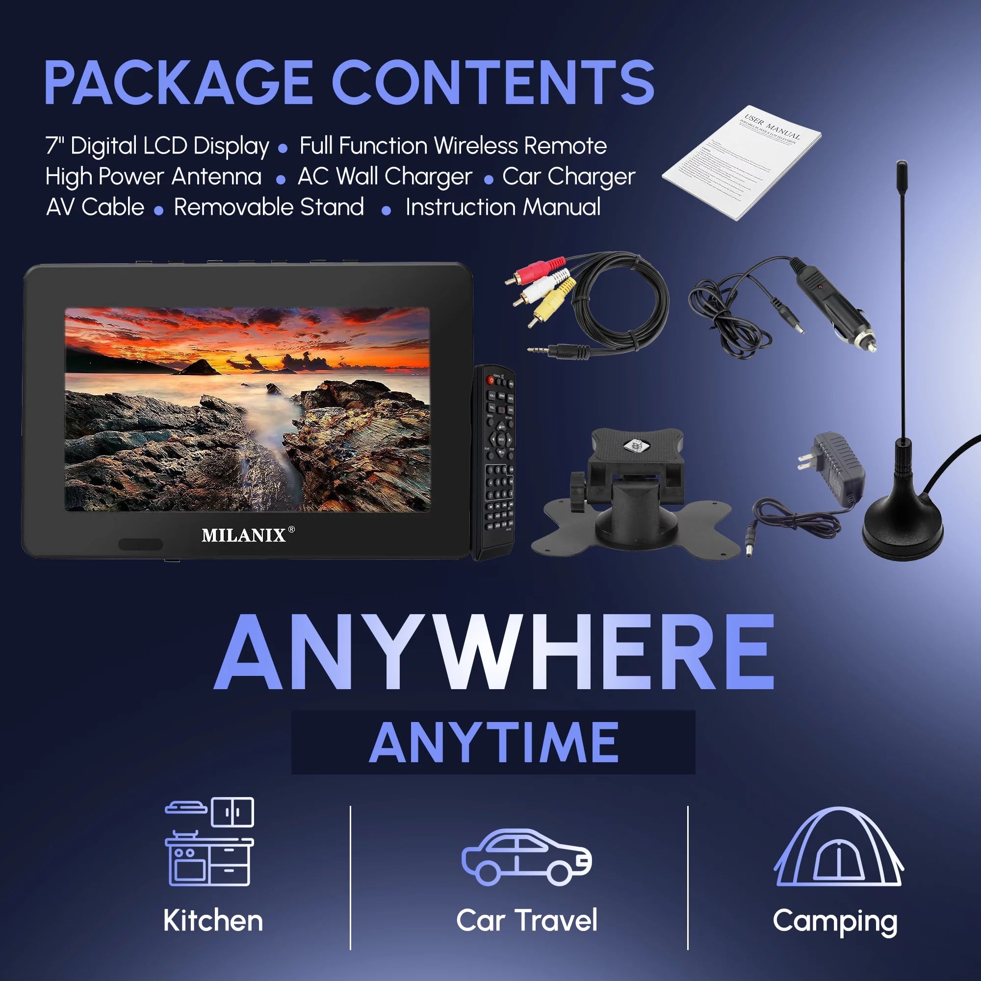 7" Portable TV with Rechargeable Battery, Remote Control, and Digital Tuner U6071