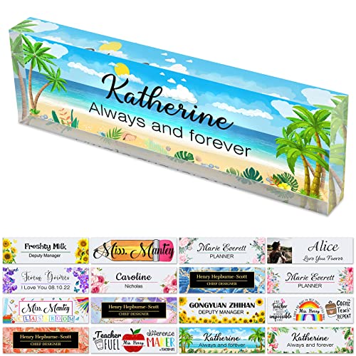 Personalized Name Plate Custom Desk Acrylic Nameplate Customized Photo Logo Plaque Glass Block Home Office Decor Gifts for Teacher Women