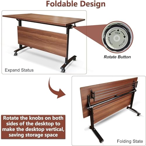 White Folding Conference Table 8FT with Wheels W937
