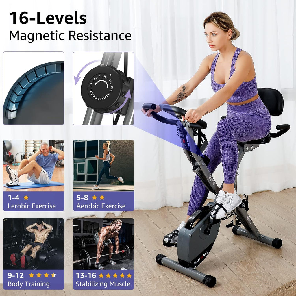 Stationary Exercise Bike for Home Workout, Foldable Indoor Cycling Bike, 330LB Capacity, 16-Level Magnetic Resistance F39408