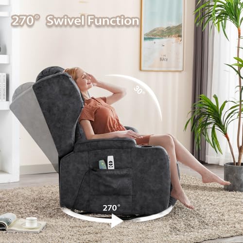 Swivel Recliner Chair with Massage & Heat, USB Port, Grey H61631