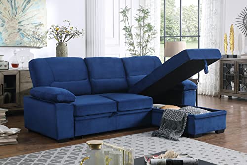 L Shaped Sleeper Sectional Sofa with Storage Chaise, Black Grey U629421