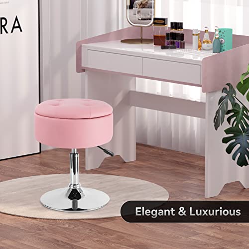 Vanity Stool with Storage, Adjustable Height, PU Leather, 360° Swivel T6294