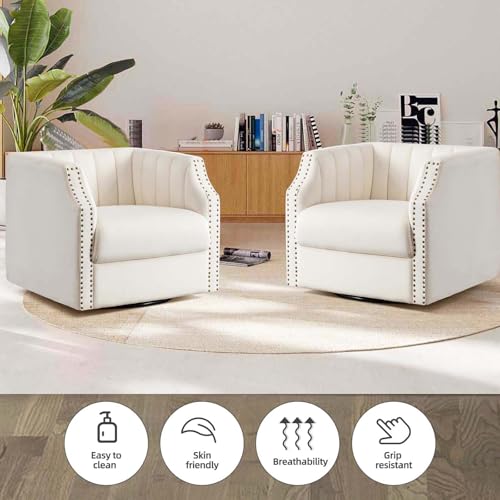 Swivel Barrel Chair Set of 2, 360° Curved Accent Chairs Upholstered for Living Room S60421