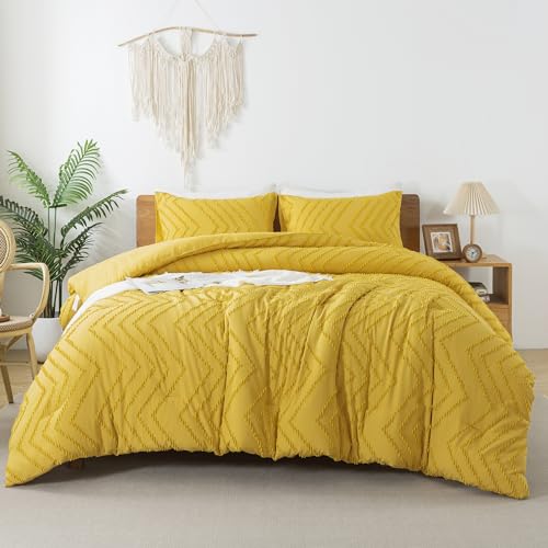 Beige California King Comforter Set, 3 Pieces Chevron Tufted Boho Bedding X614902