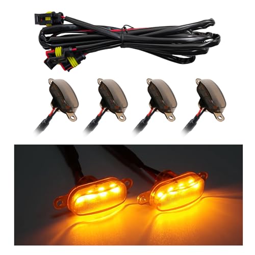 3PCS Car Grille Lights, Bright Amber LED Grill Lights with Wiring Harness, Waterproof Front Grill Trim Lamps, Vehicle Exterior Grille Lamps Compatible with F150 F250 F350 (Yellow)