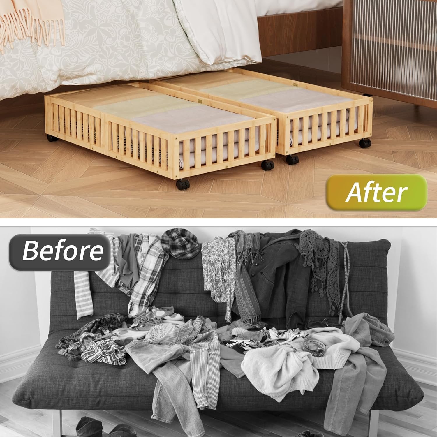 Bamboo Under Bed Storage with Wheels (2-Pack) N491046