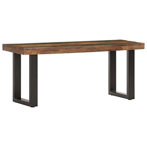 vidaXL Solid Reclaimed Wood & Steel Bench - Industrial Style Wooden Outdoor/Indoor Seat - Brown & Black, 43.3"x13.8"x18.1"