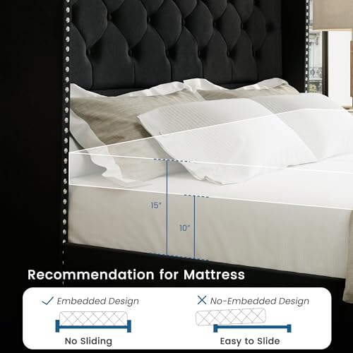King Size Bed Frame with Storage Drawers and Tufted Headboard Q349