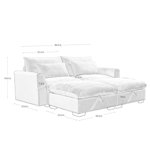 Corduroy Ottoman Footrest for Modular Sectional Sofa, Brown P1608