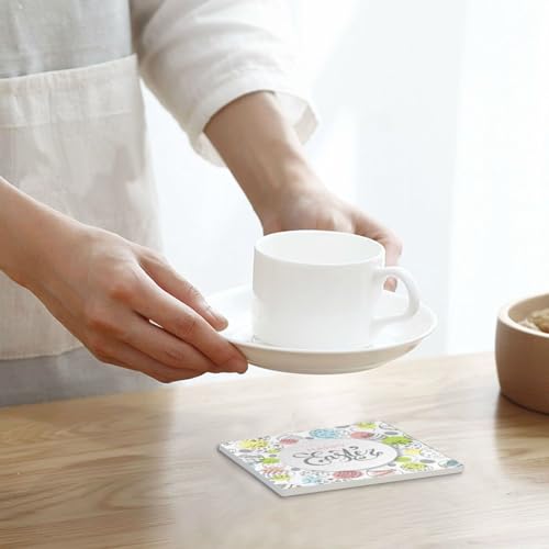 Easter Egg Square Coasters for Drinks, Absorbent Heat-Resistant Ceramic with Cork Base, 4 Pack U290045