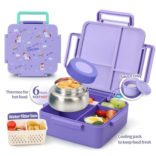 Kids Lunch Box with Thermos, 4 Compartments, Insulated, Drop-Proof, Dishwasher Safe I175