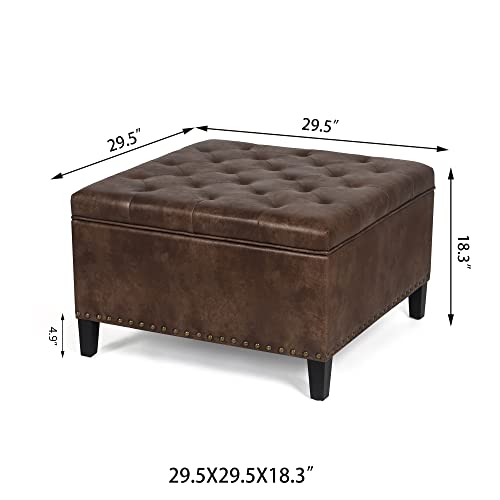Square Storage Ottoman Coffee Table with Upholstered Lid, Dark Gray C100