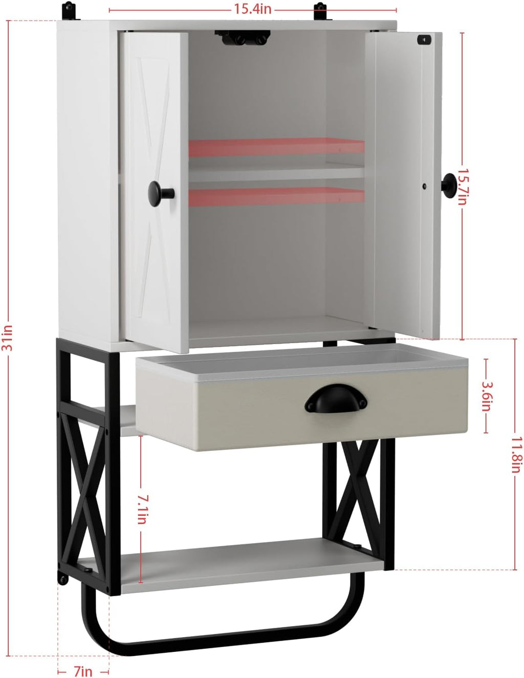 Wall Cabinet with 2 Doors and Adjustable Shelf, White I87858