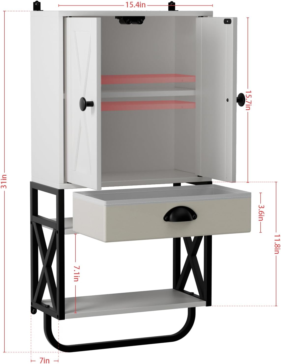 Wall Cabinet with 2 Doors and Adjustable Shelf, White I87858