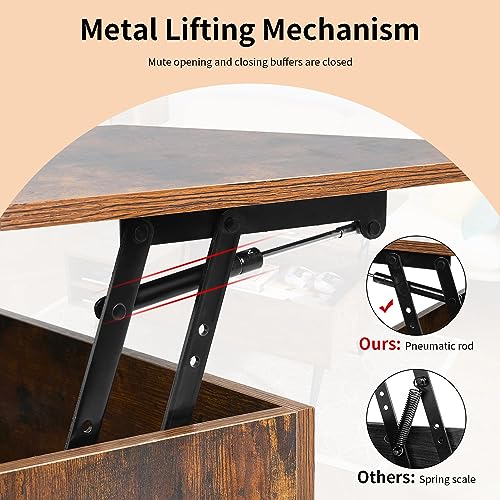Lift Top Coffee Table with Hidden Storage, Rectangle Wooden, for Living Room T8560