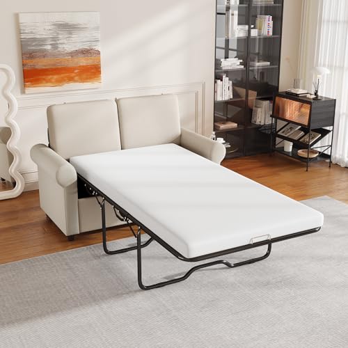 Pull Out Sofa Bed with Twin Mattress Pad for Living Room, Beige S87451