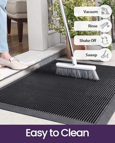 Front Door Mats Outside Entrance, Heavy Duty Non-Slip Rubber Entry Mat, 24x36, Black L312