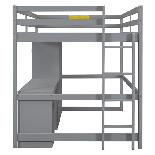 Loft Bed with Wardrobe, Desk and Storage Drawers H15876
