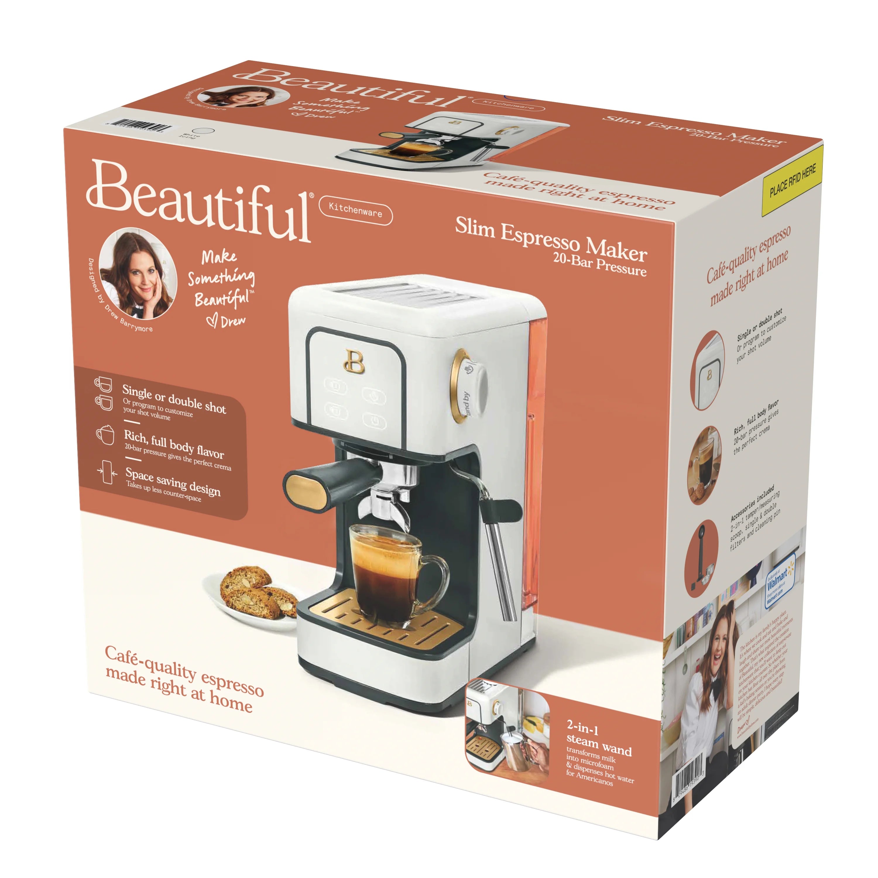 Slim Espresso Maker with 20-Bar Pressure, White B3796