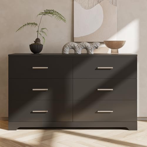 8 Drawer Dresser for Bedroom, Black Bedroom Dresser with Deep Drawers, Wood Chest of Drawers with Storage, 55 Inch Long Dresser Bedroom Furniture, 55.1" X 15.7" X 31.5"