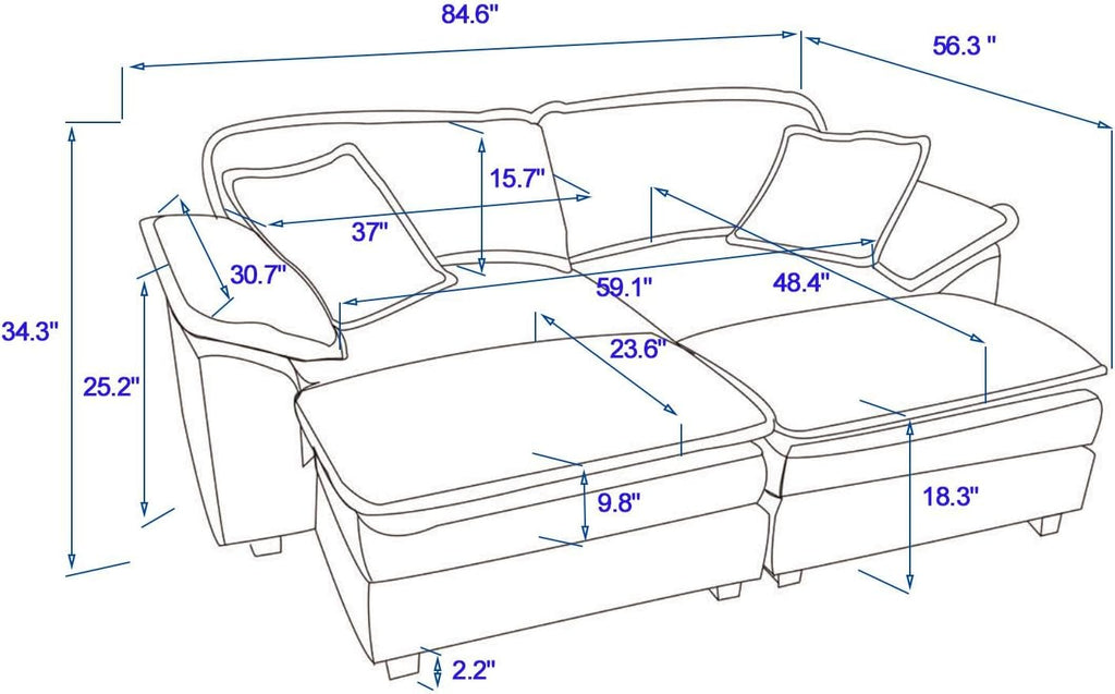 Oversized Convertible Sleeper Sofa with Ottoman & Pillows, Deep Seat Chaise Lounge, Green C787001
