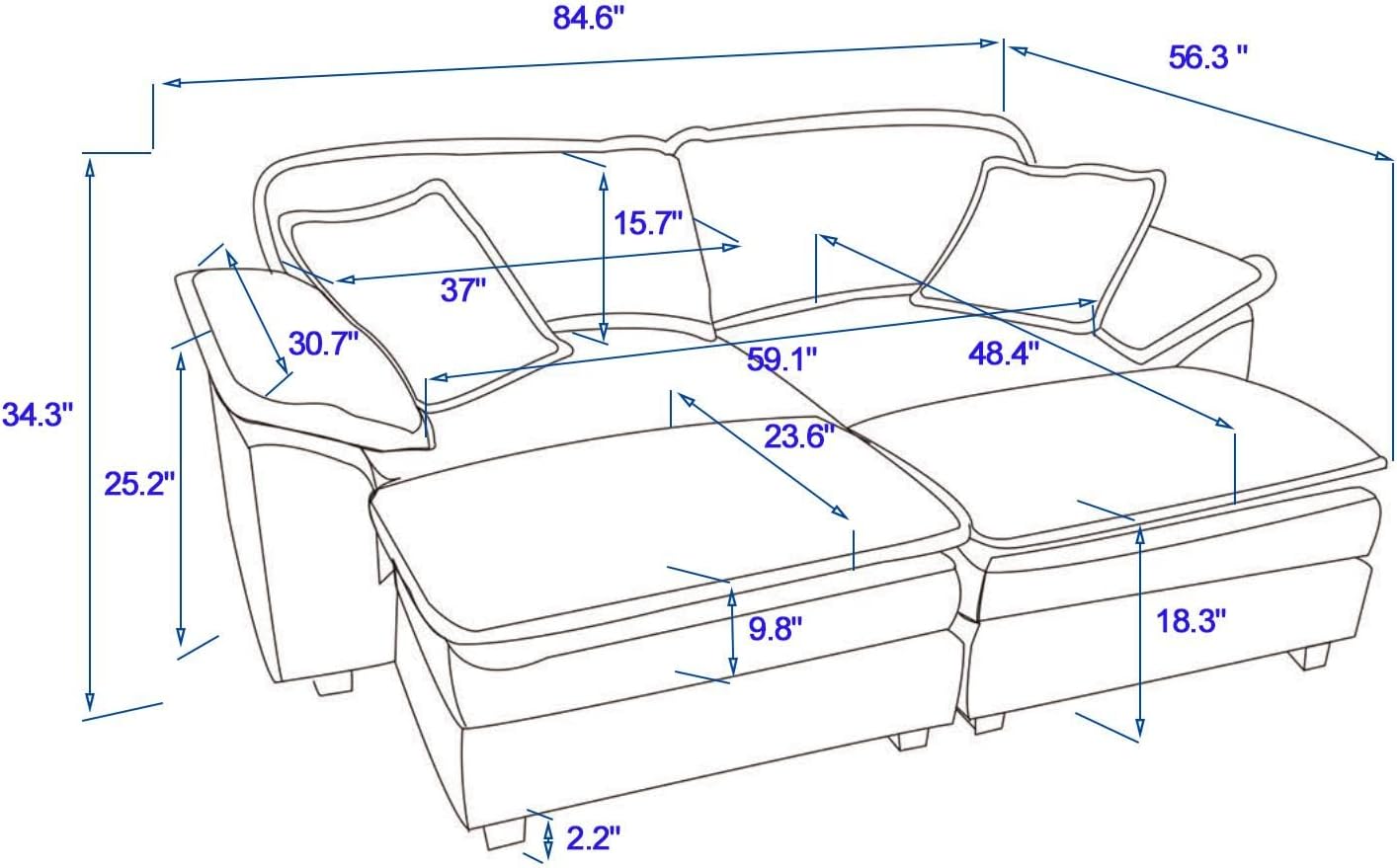 Oversized Convertible Sleeper Sofa with Ottoman & Pillows, Deep Seat Chaise Lounge, Green C787001