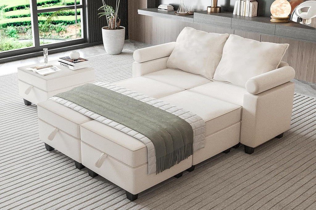 Modular Sectional Sofa, 7-Seated Convertible Couch with Storage, Beige Z865289