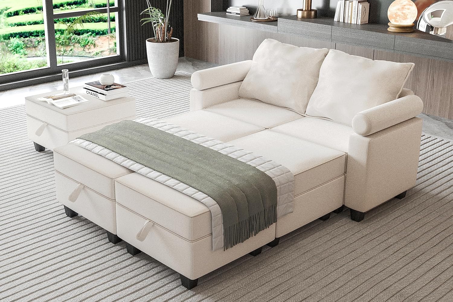 Modular Sectional Sofa, 7-Seated Convertible Couch with Storage, Beige Z865289