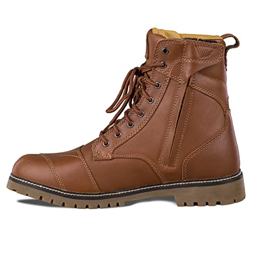 Motorcycle Boots for Men - Reinforced Leather Biker Boots with Side Zipper, Ankle Support, Anti-Slip Sole Z603415
