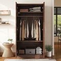 Freestanding Mirror Wardrobe with 2 Drawers & Shelves, Armoire Storage Closet w/Hanging Rod, Bedroom Clothes Cabinet Organizer, for Home/Wulnut, Brown