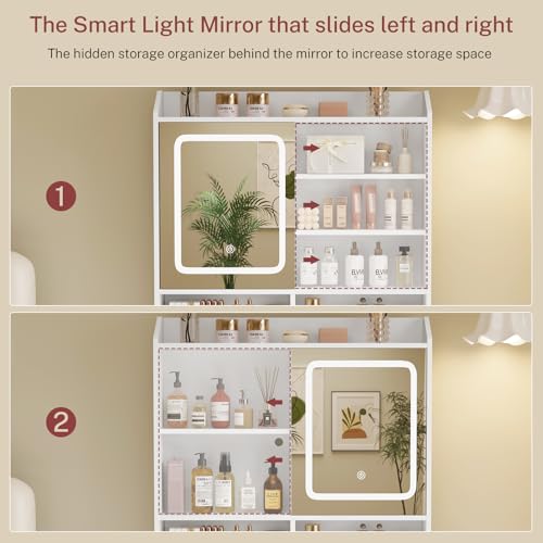 Small Vanity Desk with Lighted Sliding Mirror and Storage M906036