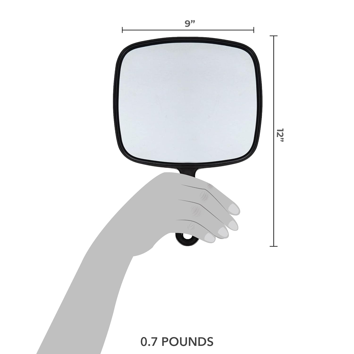 Extra Large Hand Mirror with Handle, 9" x 12", Black V87161