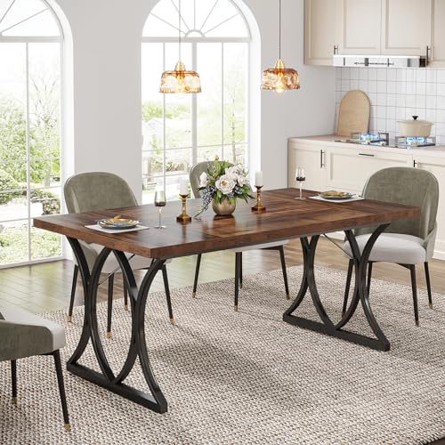 Farmhouse Dining Table for 6, Rectangle Kitchen Table, Brown & Black T4198