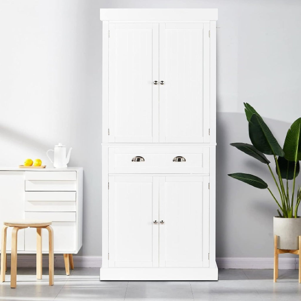 Freestanding Kitchen Pantry Cabinet with Doors and Shelves, White X325899