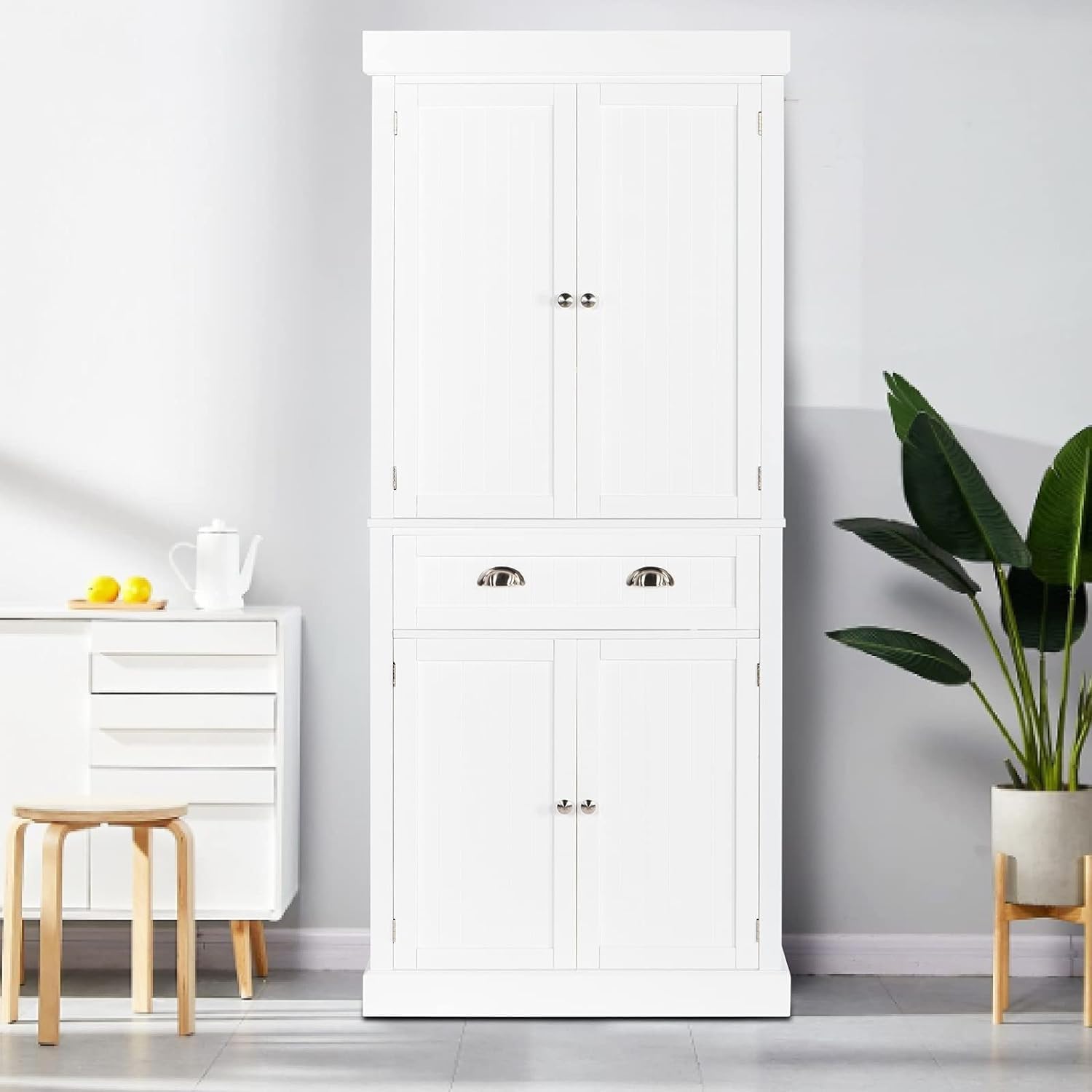 Freestanding Kitchen Pantry Cabinet with Doors and Shelves, White X325899